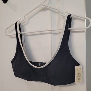 Fabletics Scoop Bikini Top Black and White-Small- NWT